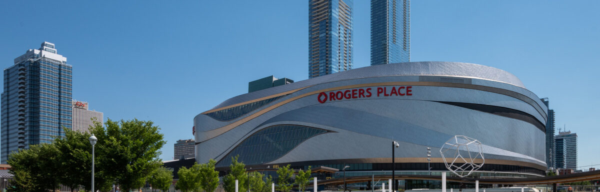 Rogers Place in Edmonton, Canada on a sunny day.