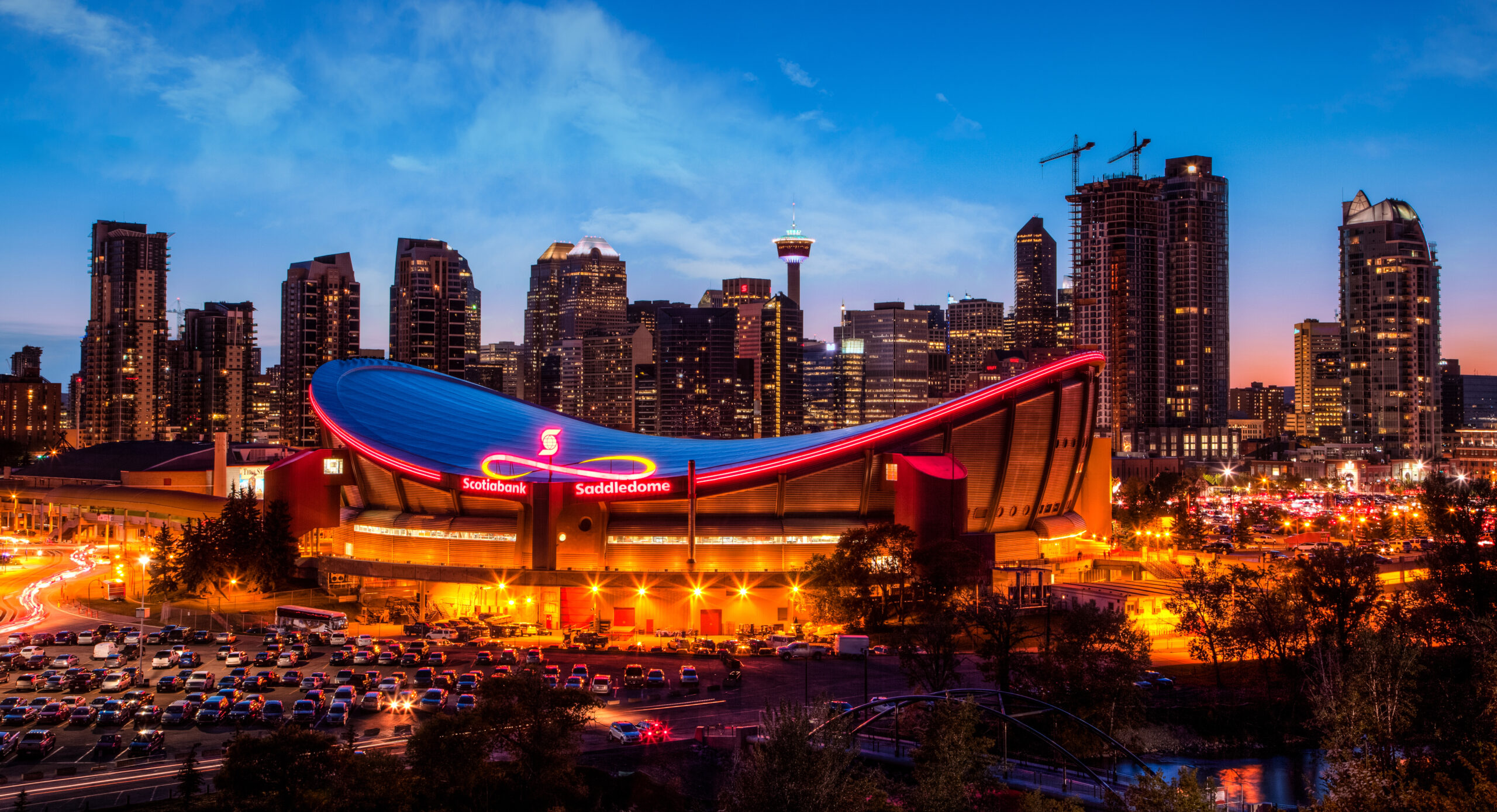 Walk to the broadcast booth at the Saddledome 