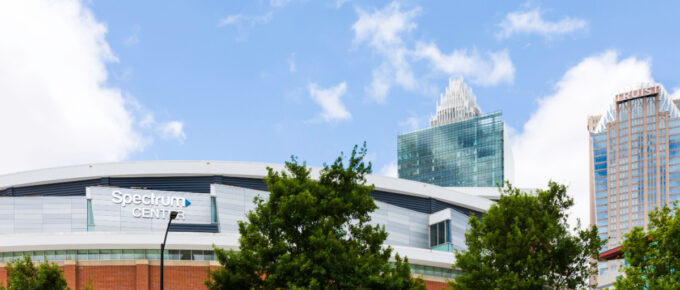 Spectrum Center indoor basketball arena in Charlotte, North Carolina, USA.