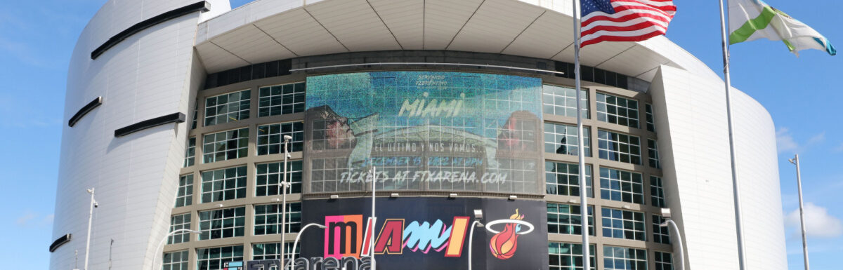 The outside of FTX Arena in Miami, Florida, USA. The home to the Miami Heat of the NBA.