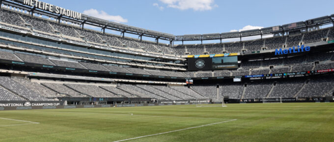 An empty MetLife Stadium ready for soccer match.