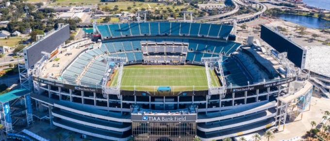 TIAA Bank Field in Jacksonville, Florida, USA, aerial view.