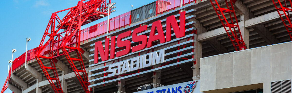 Exterior of the Nissan Stadium the home of the Tennessee Titans NFL Football Team in Nashville, Tennessee, USA.