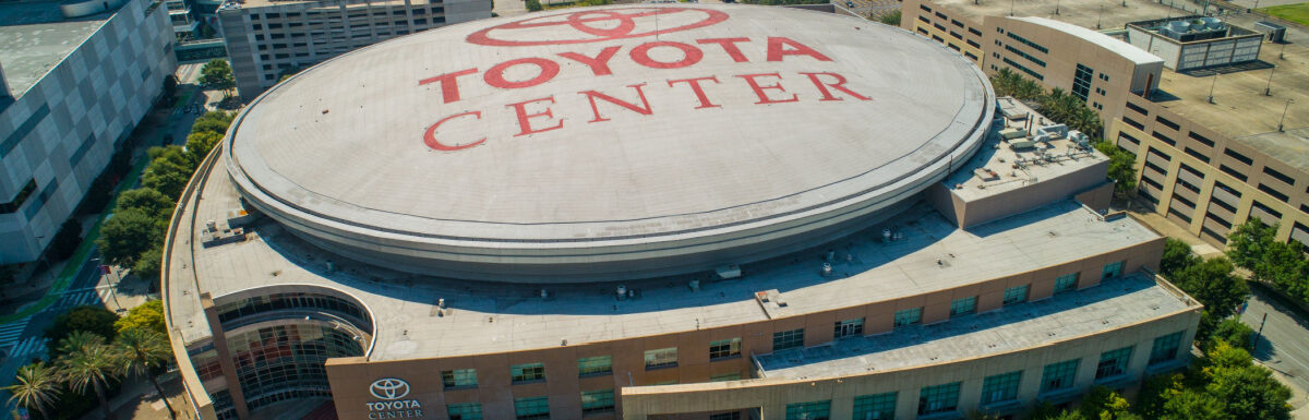 Aerial drone image of the Toyota Center Houston, Texas, USA.