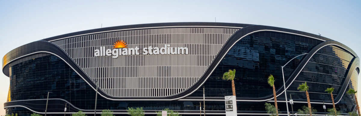 Sunset view of the Allegiant Stadium in Las Vegas, Nevada, USA.