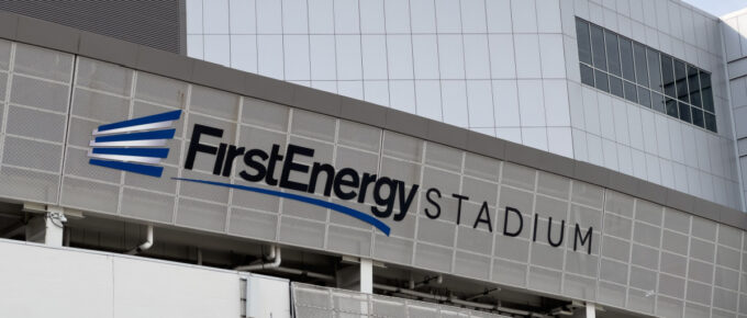 Outside the FirstEnergy Stadium home to the NFL's Cleveland Browns, as well as other sporting and entertainment events in Cleveland, Ohio, USA.