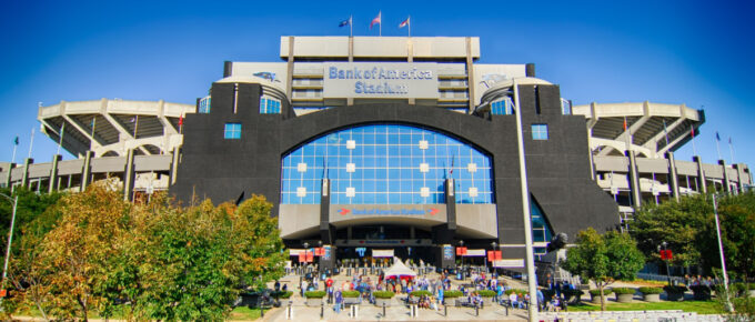 Bank of America Stadium during the day in Charlotte, North Carolina, USA.
