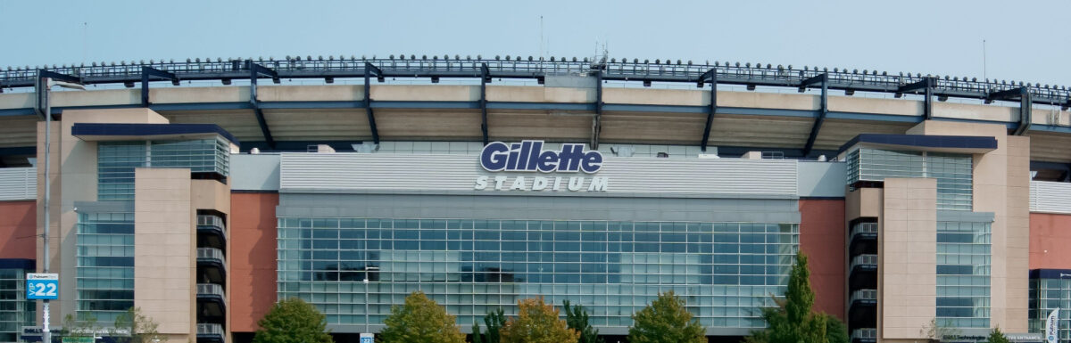 Outside of Gillette Stadium, the home stadium of New England patriots in Massachusetts, USA.