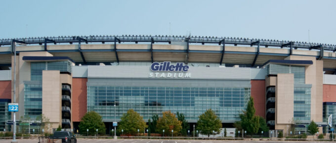 Outside of Gillette Stadium, the home stadium of New England patriots in Massachusetts, USA.