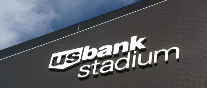 The sign outside of U.S. Bank Stadium in Minneapolis, Minnesota, USA.