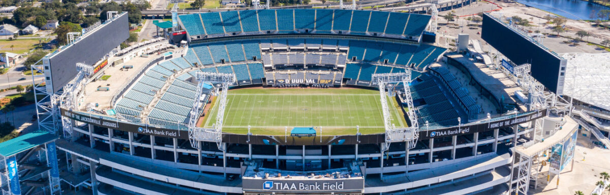 TIAA Bank Field during the day from an aerial view.