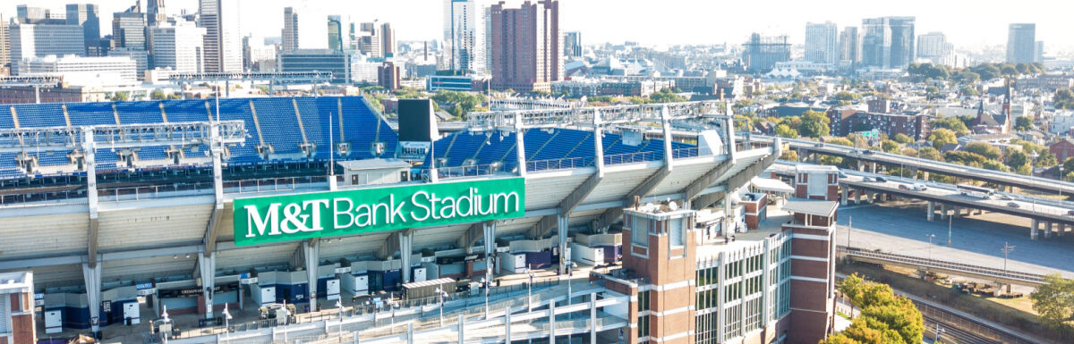 Ariel view on M&T Bank Stadium in Baltimore, Maryland, USA during the day,