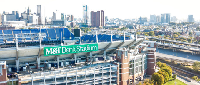 Ariel view on M&T Bank Stadium in Baltimore, Maryland, USA during the day,