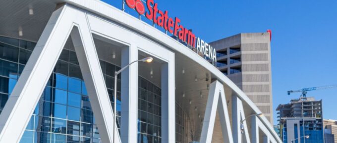 Daytime view of the State Farm Arena in the city of Atlanta, Georgia, USA.
