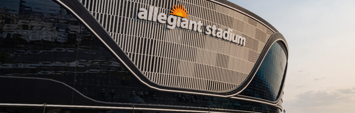 Sunny exterior view of the Allegiant Stadium in Las Vegas, Nevada, USA.
