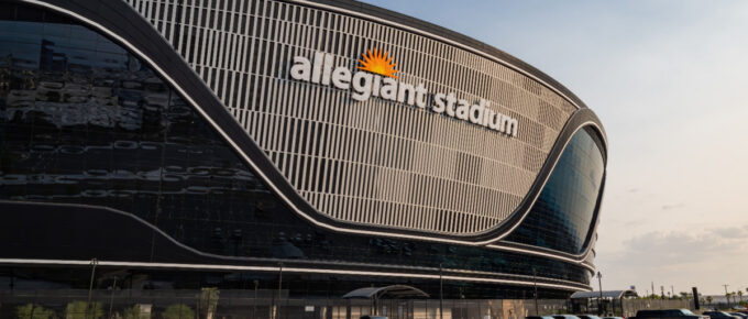 Sunny exterior view of the Allegiant Stadium in Las Vegas, Nevada, USA.