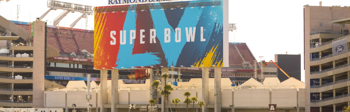 Outside the Raymond James Stadium in Tampa, Florida during the Super Bowl.