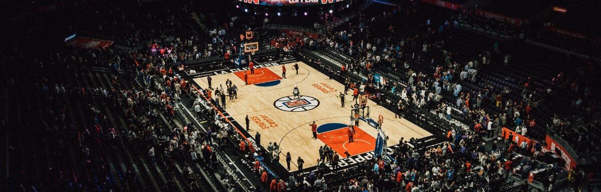 People watching a basketball game in Staples Center.