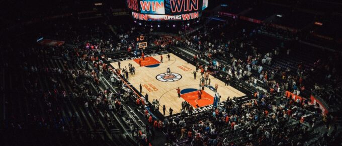 People watching a basketball game in Staples Center.