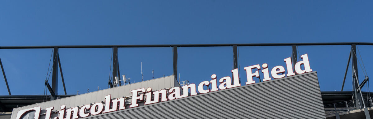 Outside Lincoln Financial Field in South Philadelphia, Pennsylvania on a sunny day.