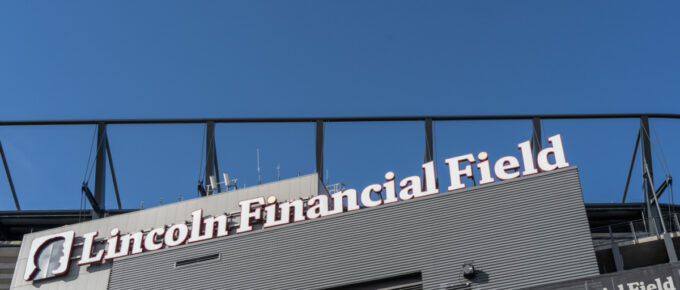 Outside Lincoln Financial Field in South Philadelphia, Pennsylvania on a sunny day.