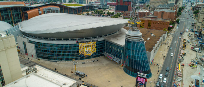 An arial image of Bridgestone Stadium, Nashville.