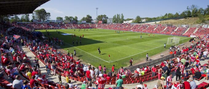 People in Montilivi stadium before the Spanish Second Division League match.