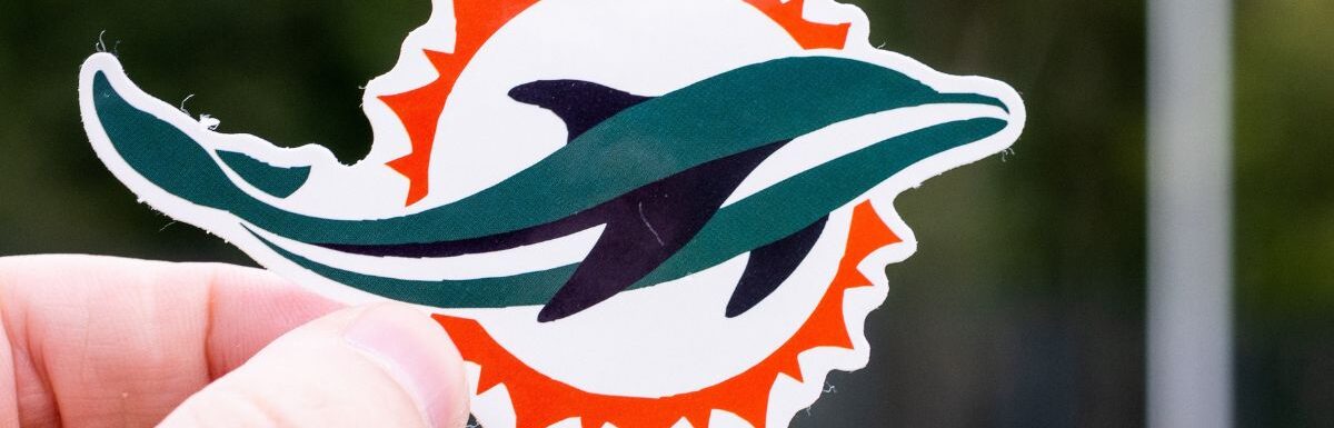 Emblem of the Professional American Football Team Miami Dolphins Based in The Miami Metropolitan Area in the sports stadium.