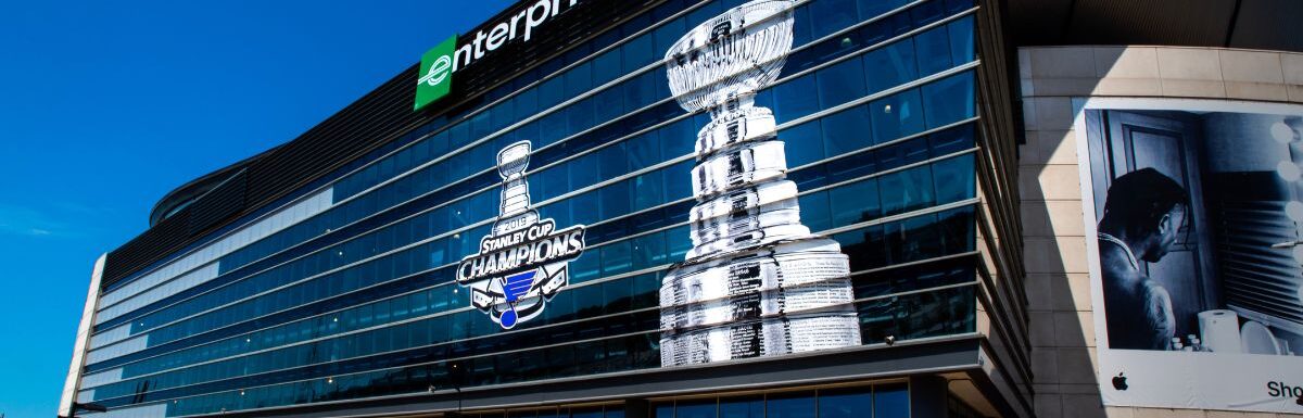 In front of the Enterprise Center, home of the St Louis Blues professional hockey team.