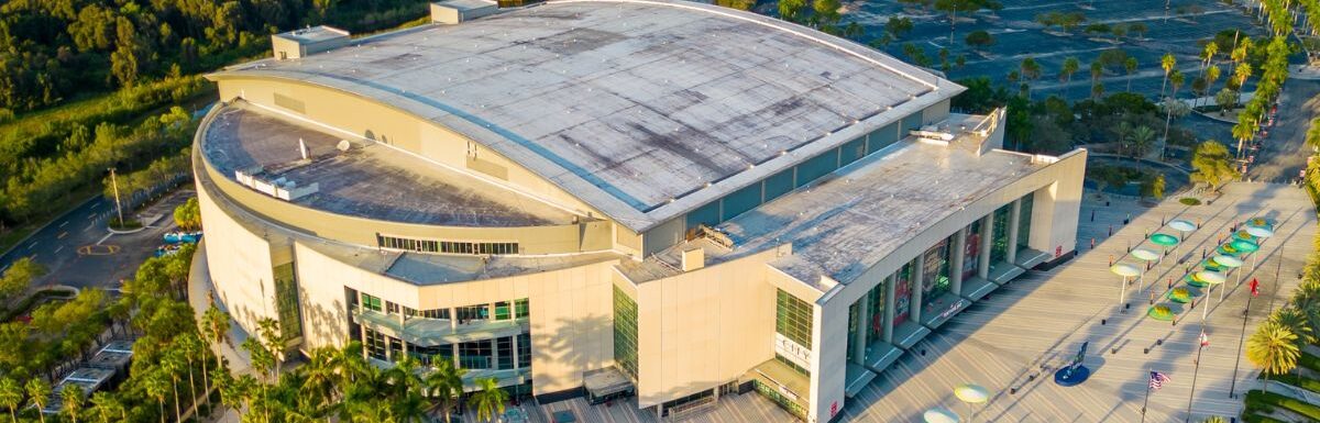 Aerial drone photo of FLA Live Arena in Sunrise Florida.