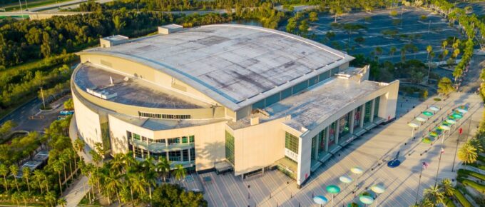 Aerial drone photo of FLA Live Arena in Sunrise Florida.