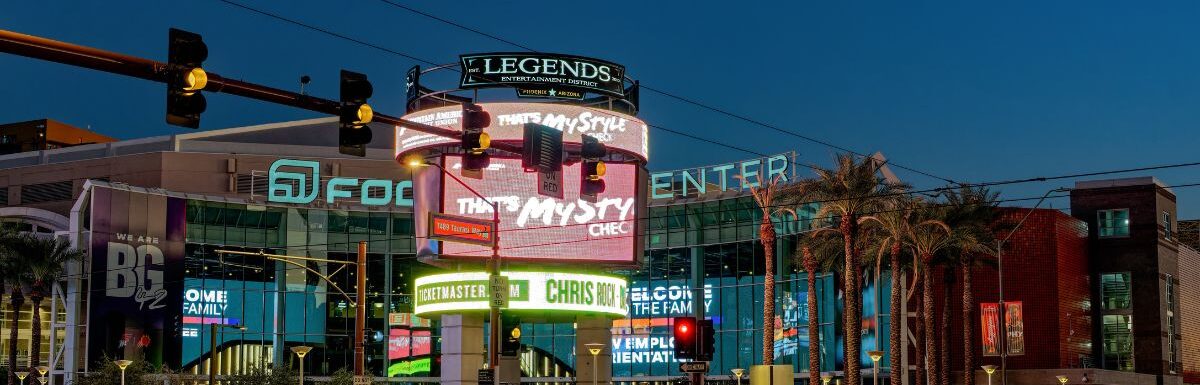 Night view of the Footprint Center arena in Phoenix, Arizona, USA.