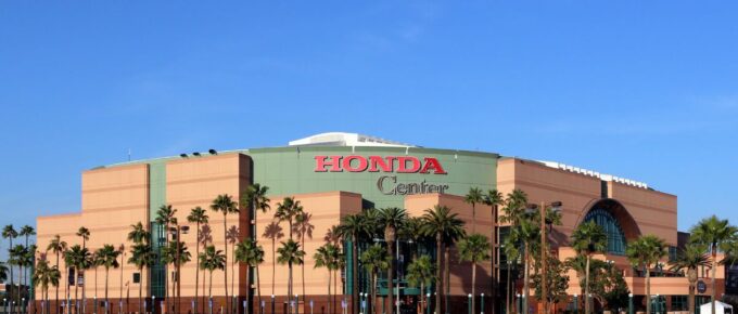 The Honda Center located in Anaheim, California during the day.
