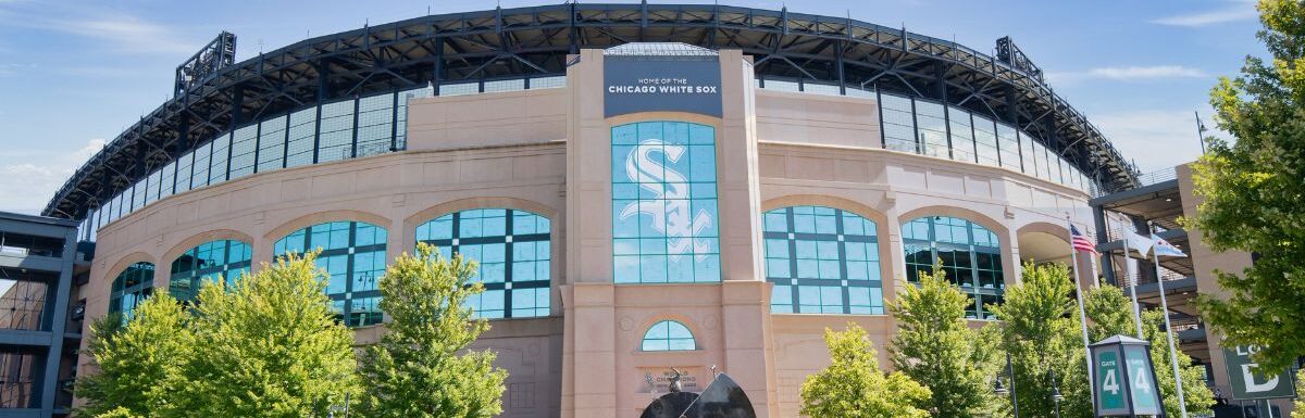 The exterior of the MLB's Chicago White Sox's Guaranteed Rate Field during the day.