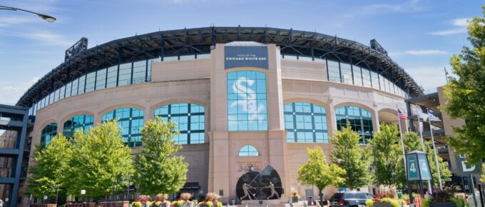 The exterior of the MLB's Chicago White Sox's Guaranteed Rate Field during the day.