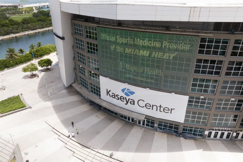 Aerial photo Kaseya Center sports arena Miami, Florida.