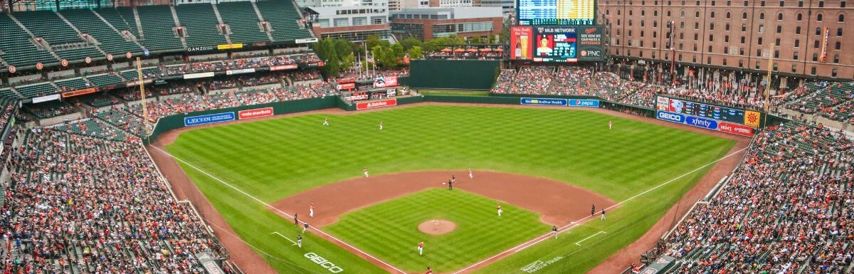 View of Oriole Park at Camden Yards in Baltimore, Maryland, USA.