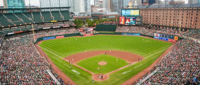 View of Oriole Park at Camden Yards in Baltimore, Maryland, USA.