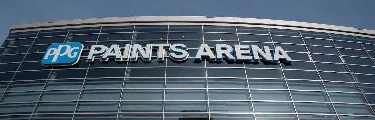 PPG Paints Arena Exterior sign on a sunny day.