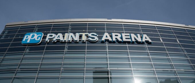PPG Paints Arena Exterior sign on a sunny day.