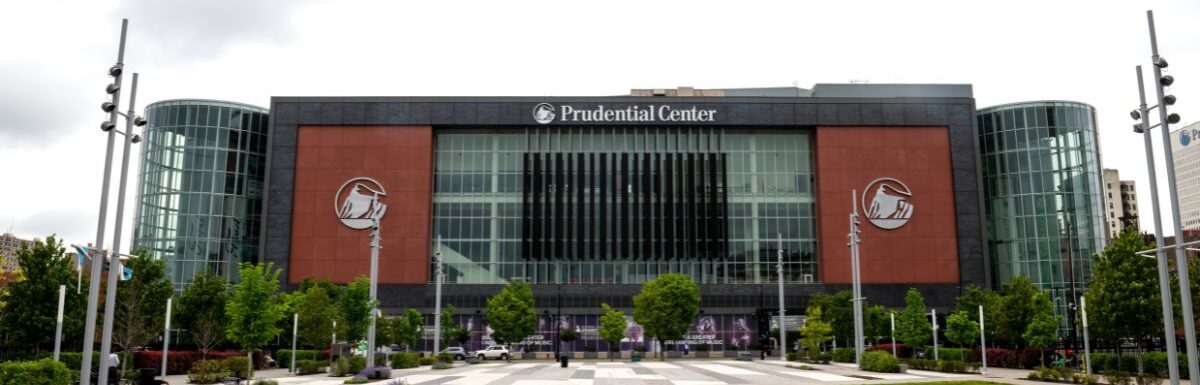 View of Prudential Center arena in downtown Newark, New Jersey.