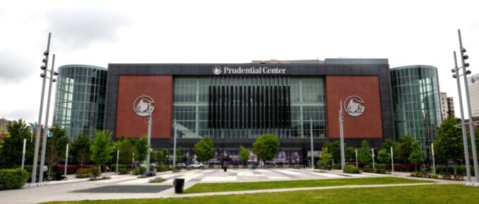 View of Prudential Center arena in downtown Newark, New Jersey.