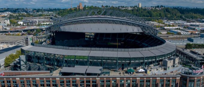 Aerial View of T-Mobile Park, home of the Major League Baseballs, Seattle Mariners.