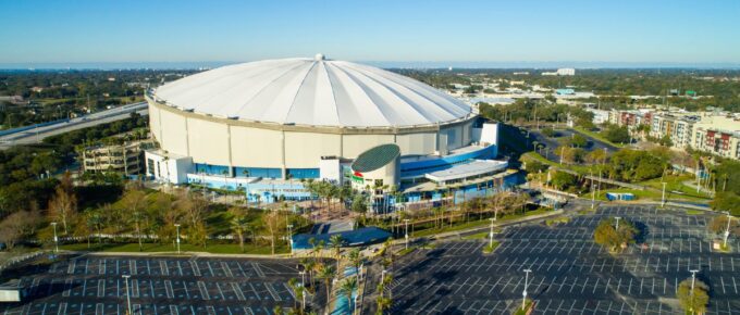 Aerial wide angle image Tropicana Field St Petersburg Florida USA.