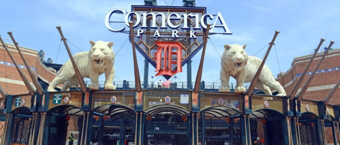 Outside the Comerica Park in Detroit, Michigan, USA.