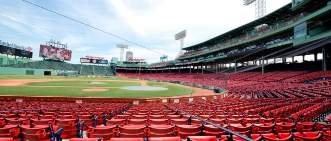 View of an empty Fenway Park in Boston, Massachusetts, USA.