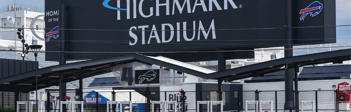 The Highmark Stadium signage in Orchard Park New York. USA.