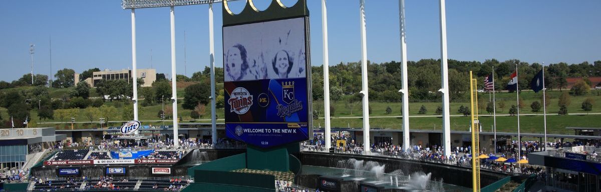 Kauffman Stadium in Kansas City Missouri during the day.