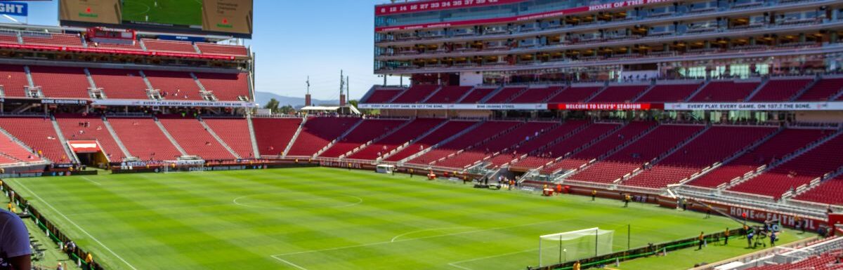 A sunny view of the Levi's Stadium before football game.