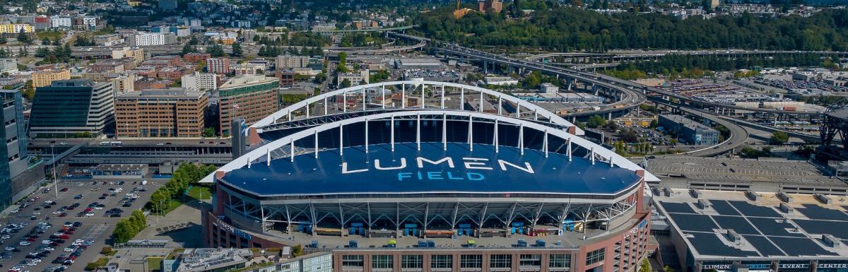 Aerial View of Lumen Field, home of the National Football Leagues, Seattle Seahawks.